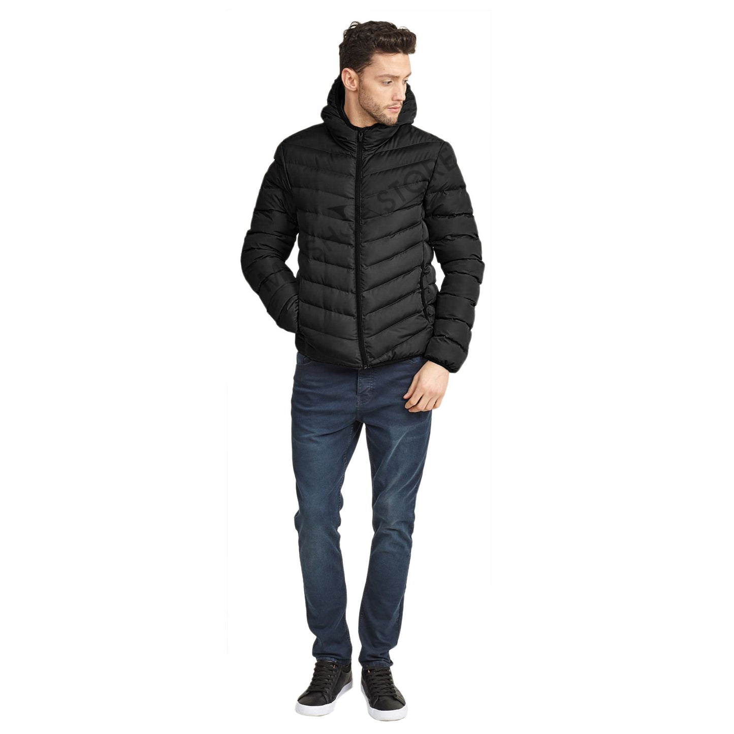 BRAVE SOUL MEN QUILTED HOODED PADDED BOMBER JACKET WARM BUBBLE PUFFER PUFFA COAT