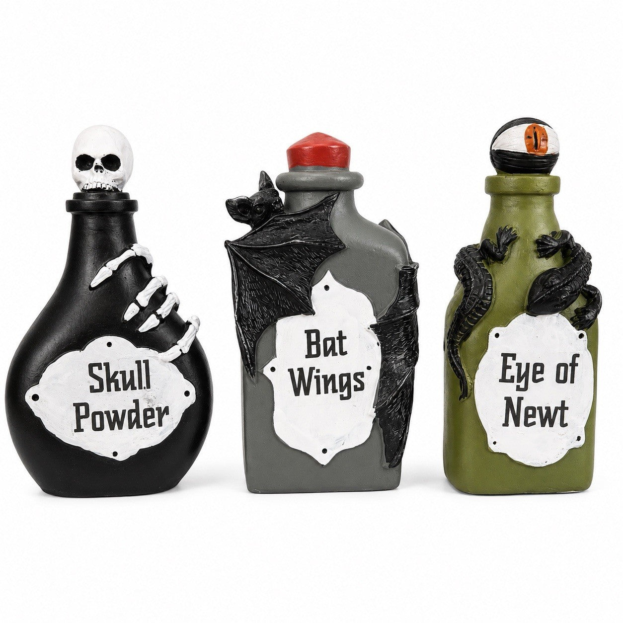 Halloween Decorations Set of 3 Spooky Potion Bottles Hand Painted 15cm Indoor