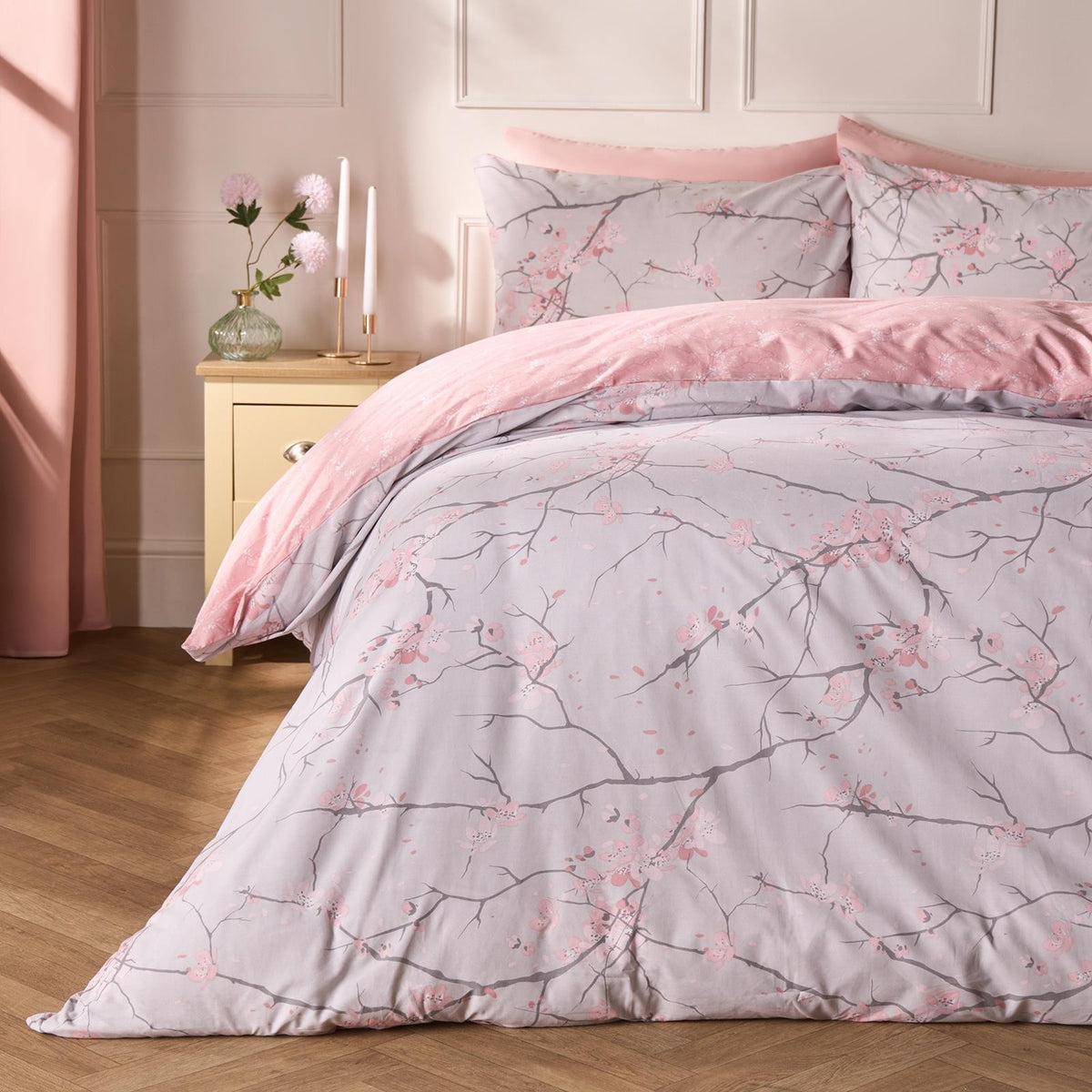 OHS Spring Blossoms Duvet Cover with Pillowcases Bedding Set Blush Ochre