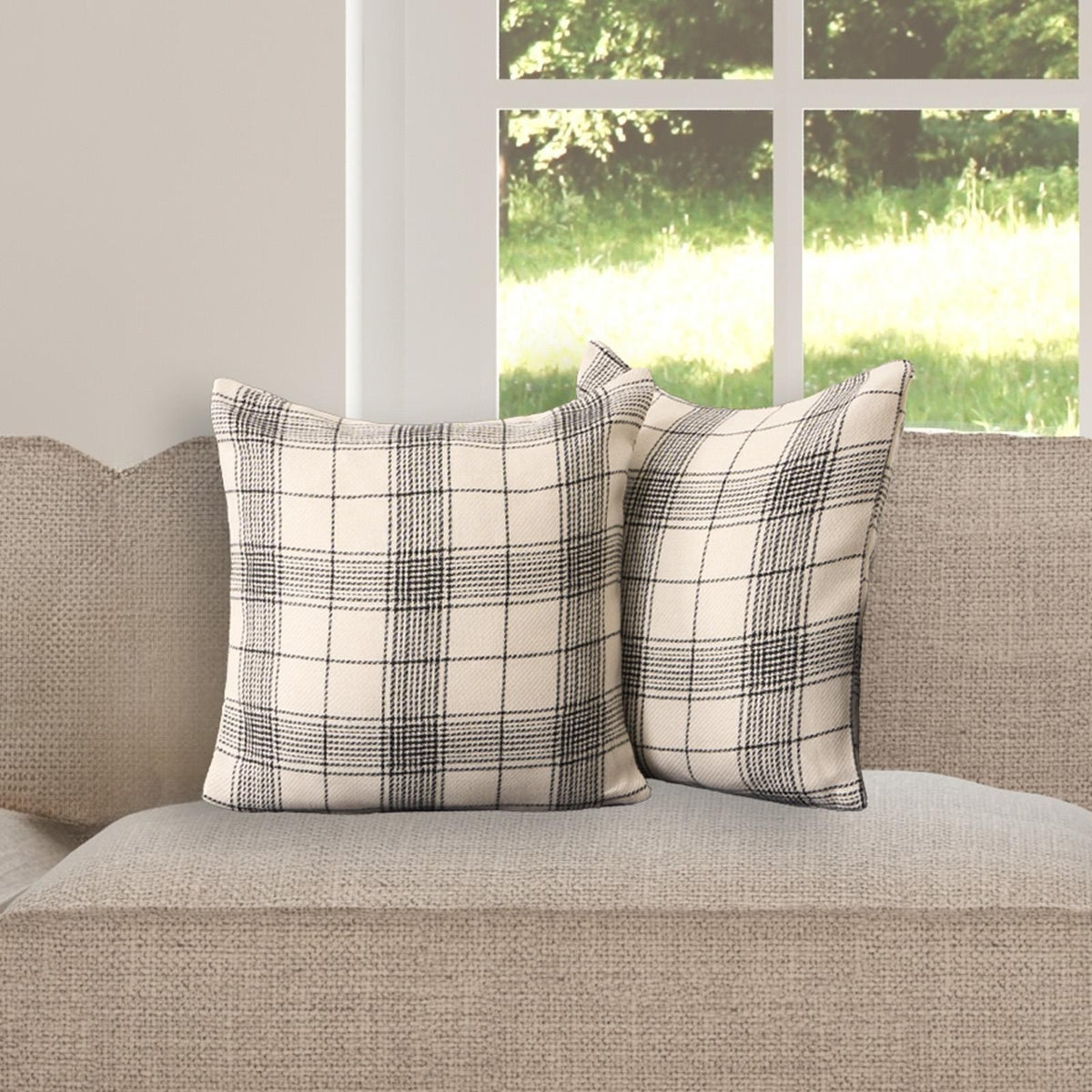 OHS Woven Check Cushion Covers 2 Pack Cases Luxury Home Decor