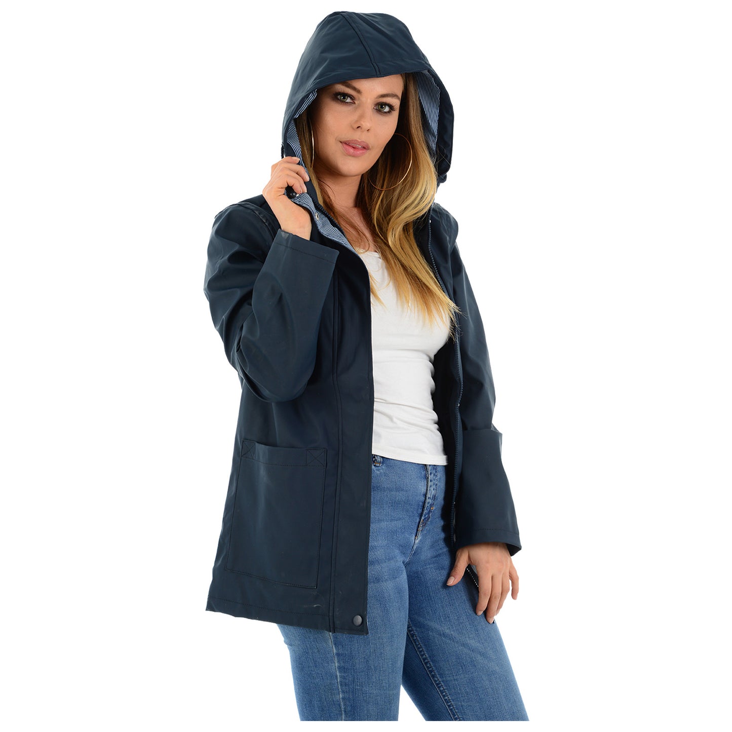 LADIES RAINCOAT WOMENS WATERPROOF FESTIVAL HOODED COAT PARKA RUBBERISED JACKET