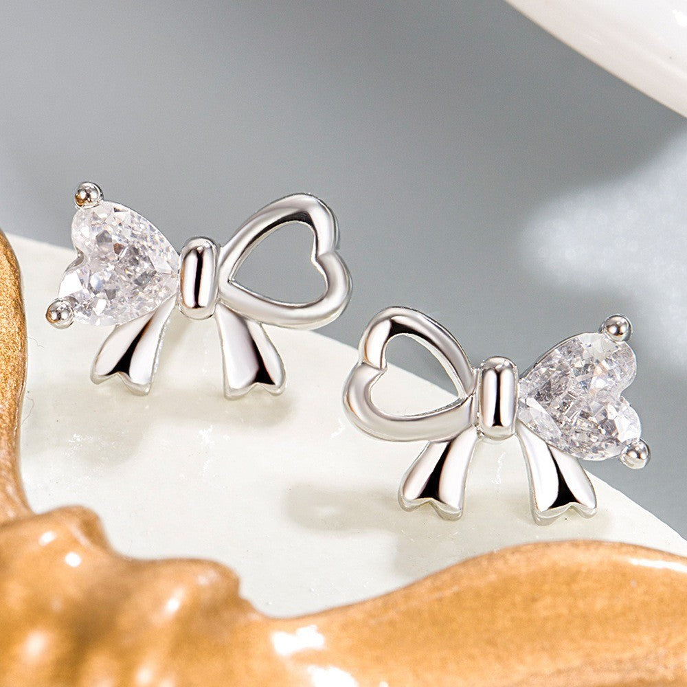 925 Sterling Silver Crystal Bow Stud Earrings Jewellery Women Girls Gift UK