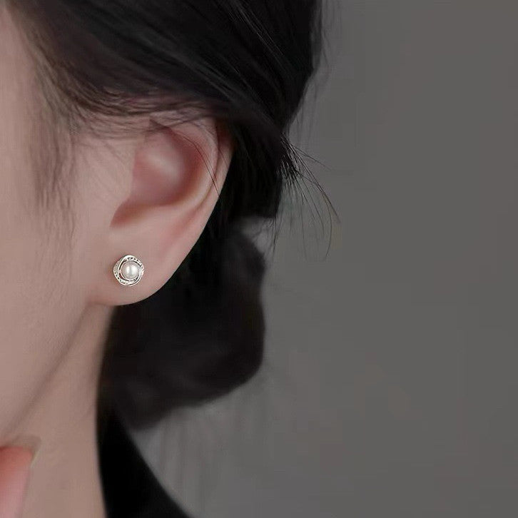 Crystal Swirl Pearl Stud Earrings Women Girls 925 Sterling Silver Jewellery Gift