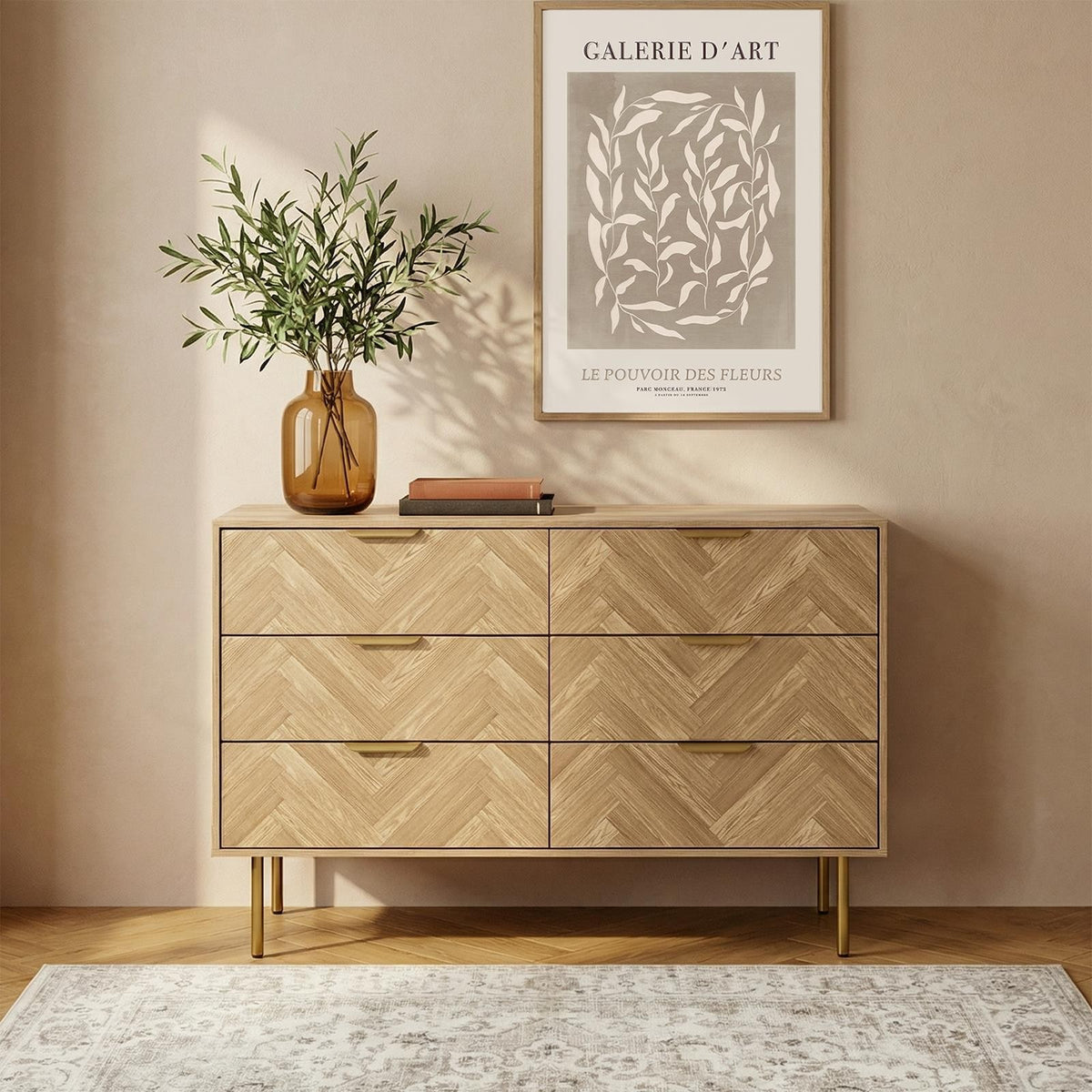 OHS Chevron Storage Unit Chest Engineered Wood 6 Drawer Cabinet Sideboard