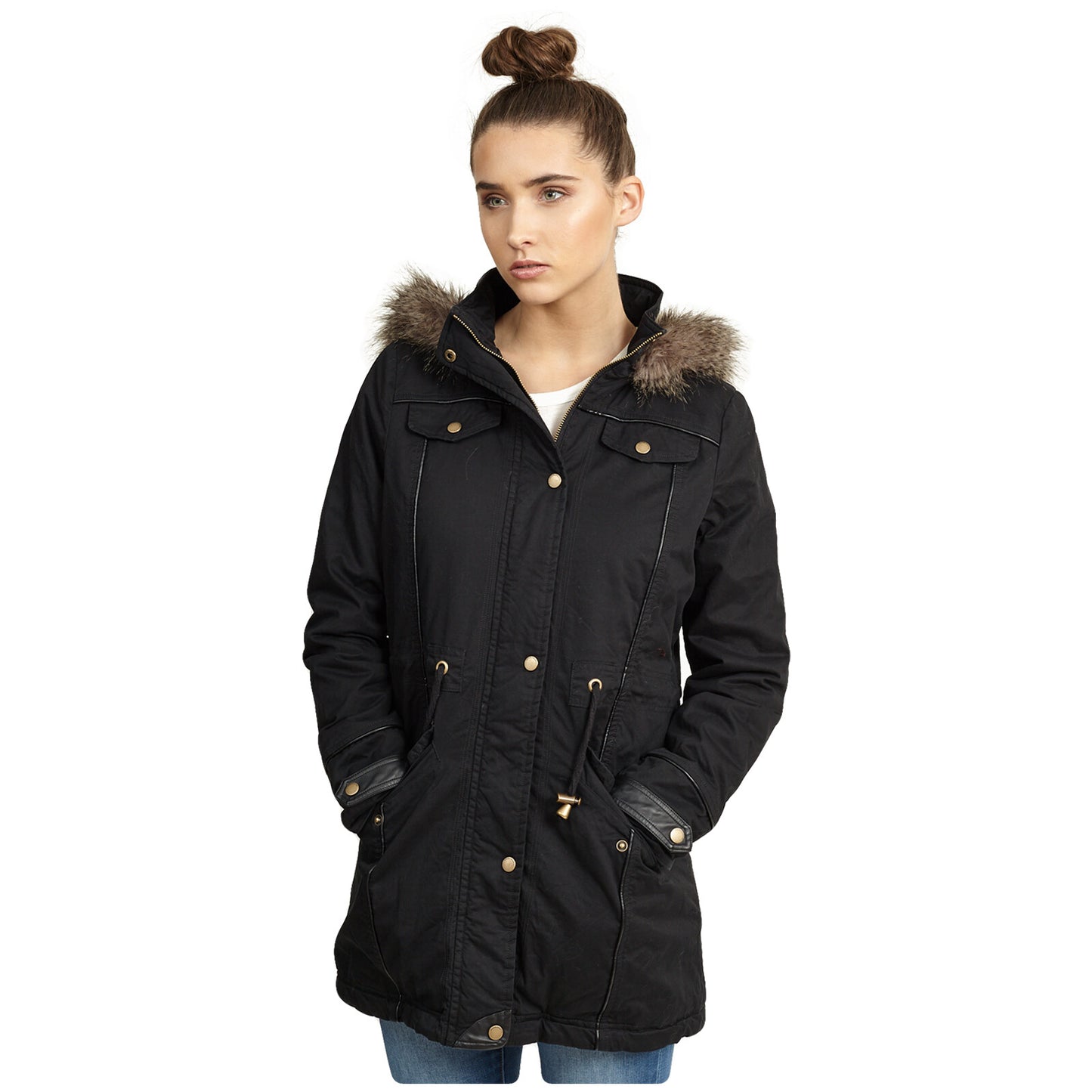 BRAVE SOUL WOMENS PADDED PARKA COAT FUR HOOD FISHTAIL MILITARY WINTER JACKET TOP