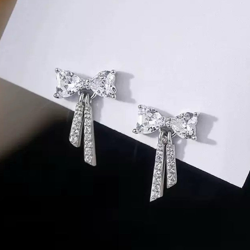 925 Sterling Silver Crystal Bow Stud Earrings Jewellery Women Girls Gift UK