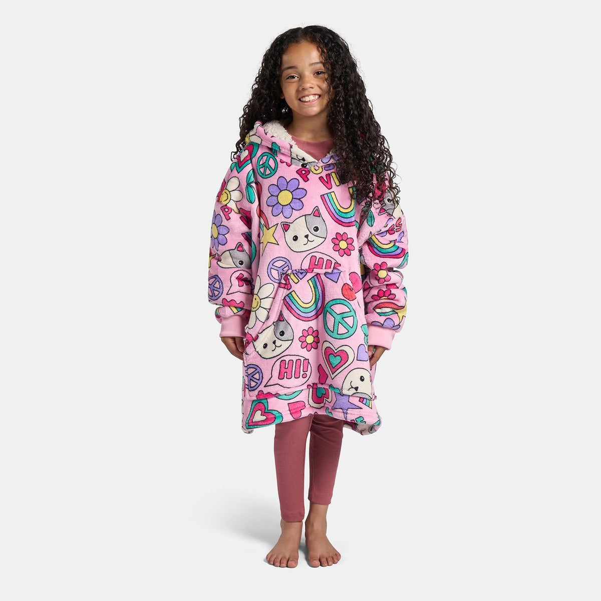 OHS Kids Print Hooded Blanket Flannel Sherpa Lined Wearable Throw Hoodie