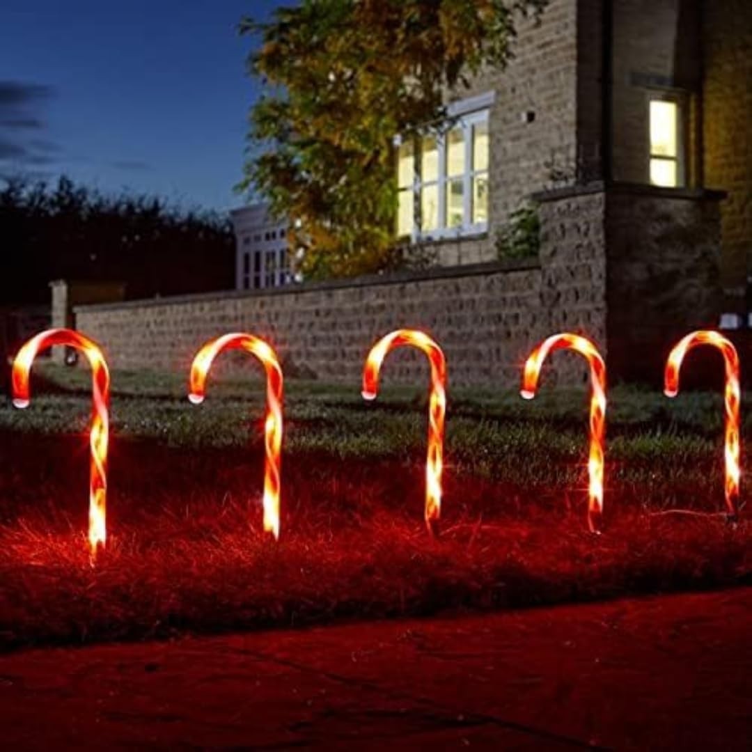 6pc Christmas Candy Cane Pathway Lights 30 LED Outdoor Garden Stake Xmas Decor