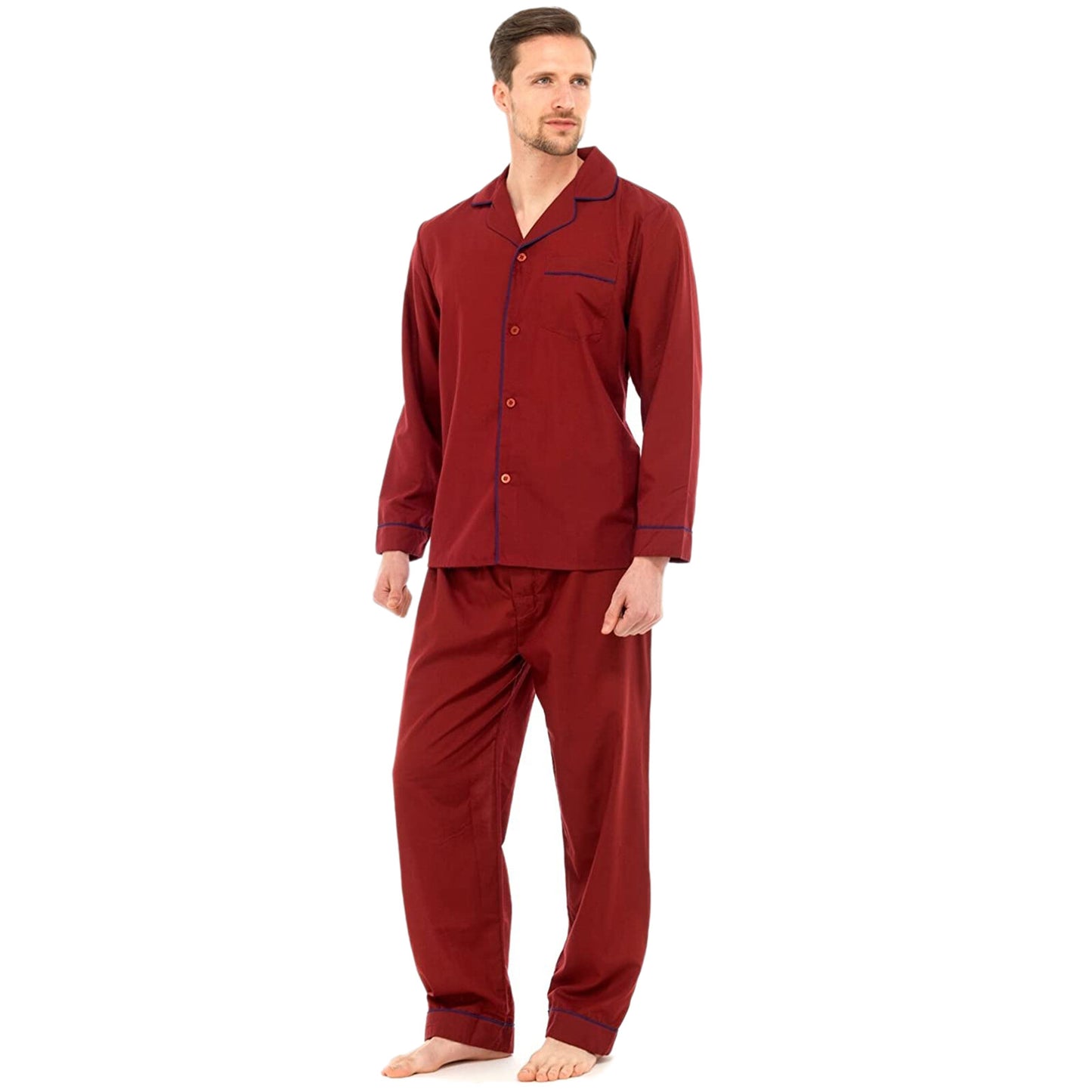 MENS TRADITIONAL PYJAMAS SET PLAIN PJ NIGHTWEAR LOUNGE WEAR TOP PANTS TROUSERS