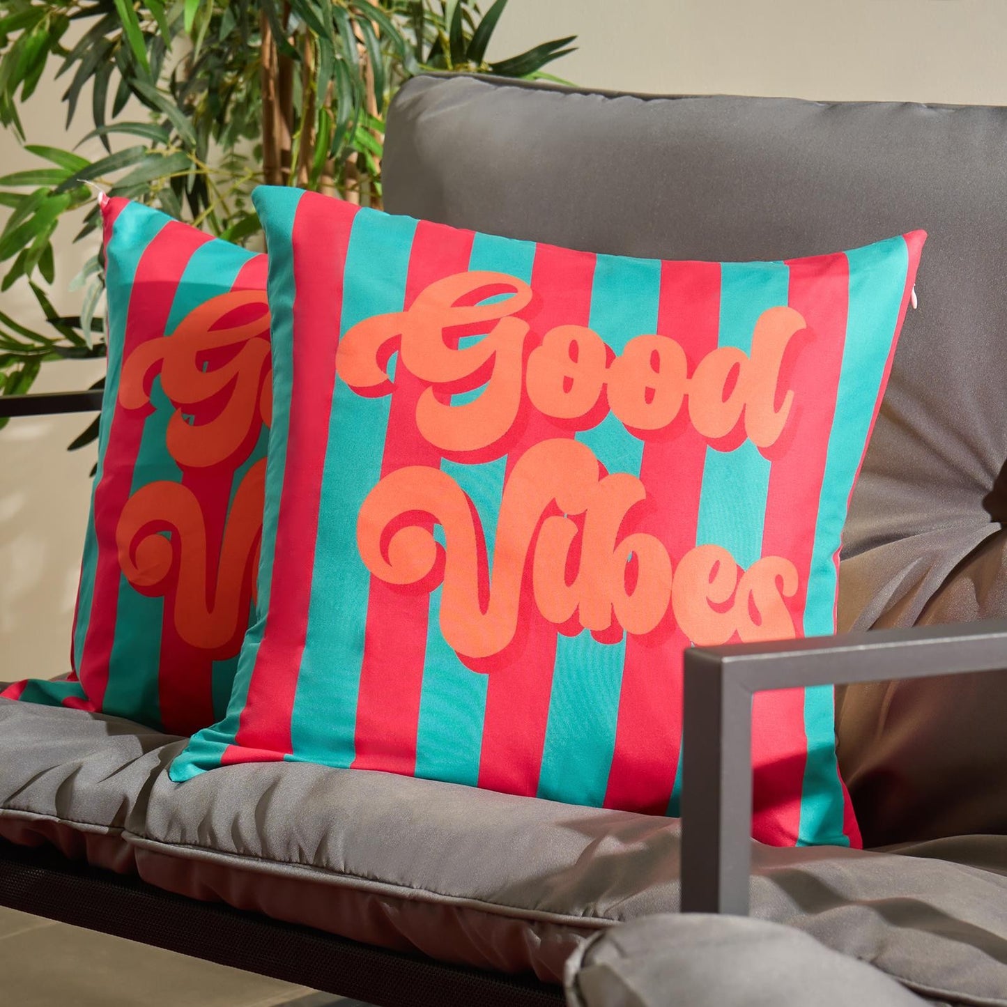 OHS Slogan Garden Cushion Covers 2 Pack Water Resistant Outdoor - Good Vibes