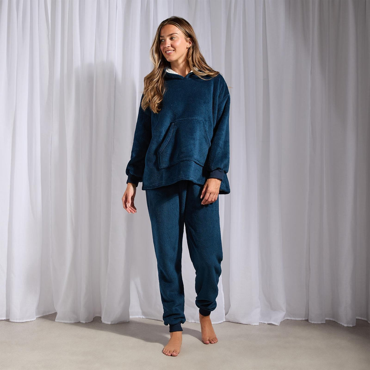 OHS Fleece Loungewear Set Coral Winter Sherpa Nightwear 2-Piece Hoodie Jogger