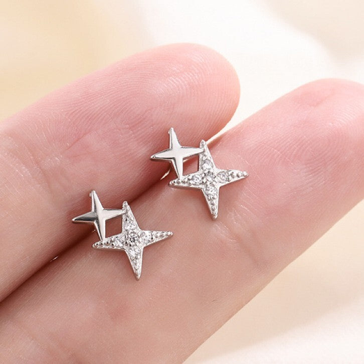 925 Sterling Silver Crystal Star Linked Stud Earrings Jewellery Women Girls Gift