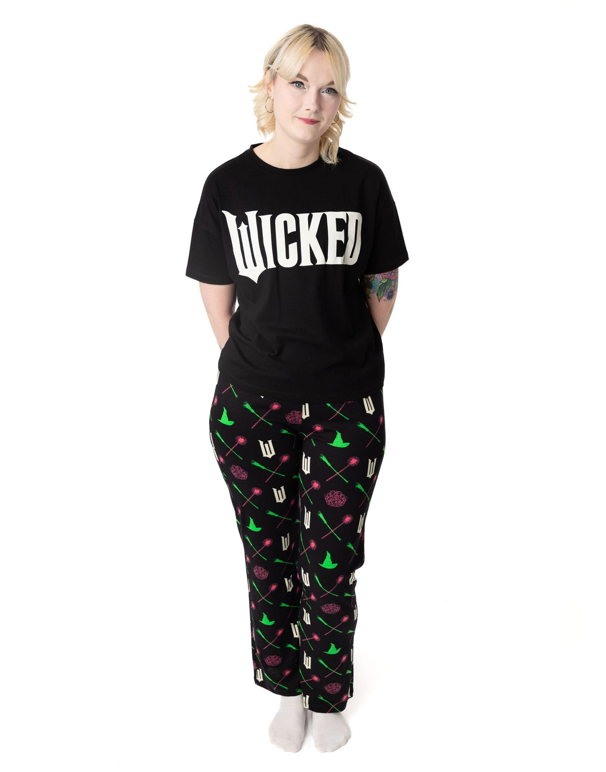 Wicked Short Sleeve Long Leg Pyjama Set | Womens Black | Official Merch