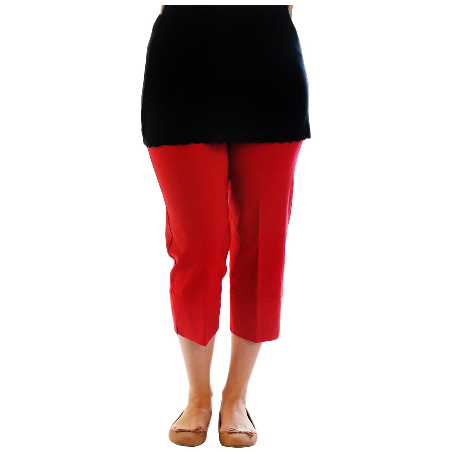 WOMENS LADIES 3/4 TROUSERS STRETCH ELASTICATED WAIST PLAIN CROPPED PLUS BIG SIZE