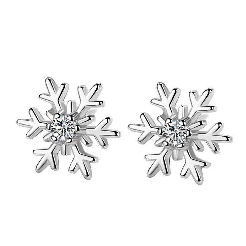 Crystal Snowflakes 925 Sterling Silver Stud Earrings Women Girls Christmas Gift