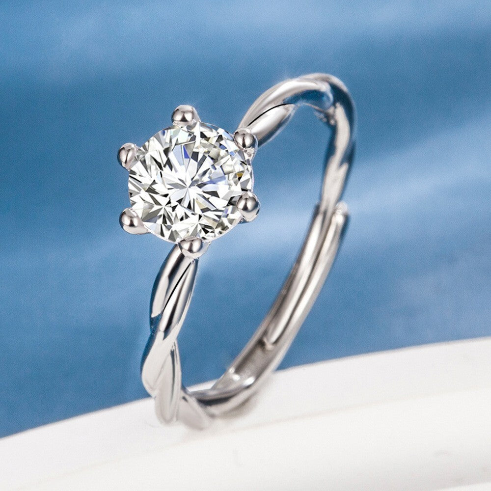925 Sterling Silver Crystal Adjustable Ring Engagement Women Jewellery Gift UK