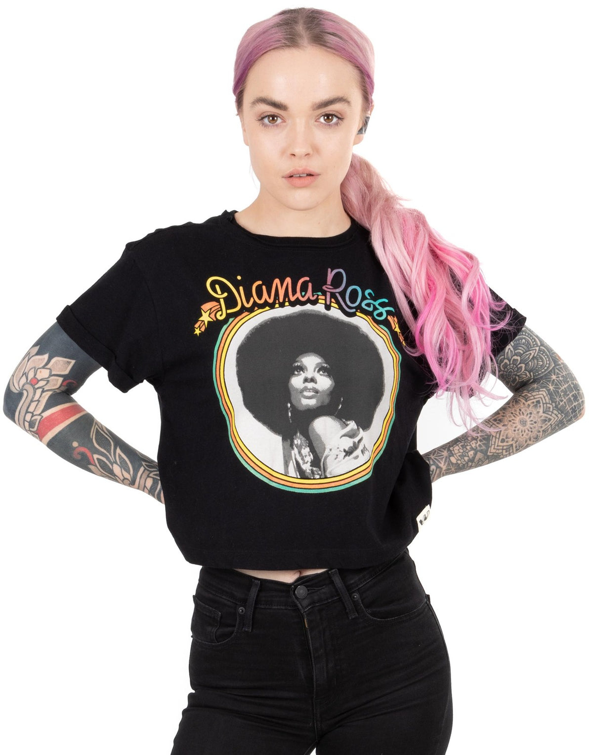 Diana Ross Cropped Short Sleeved T-Shirt | Womens Black | Official Merch