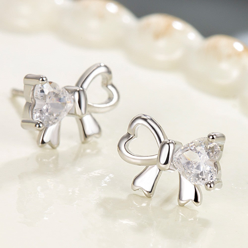 925 Sterling Silver Crystal Bow Stud Earrings Jewellery Women Girls Gift UK