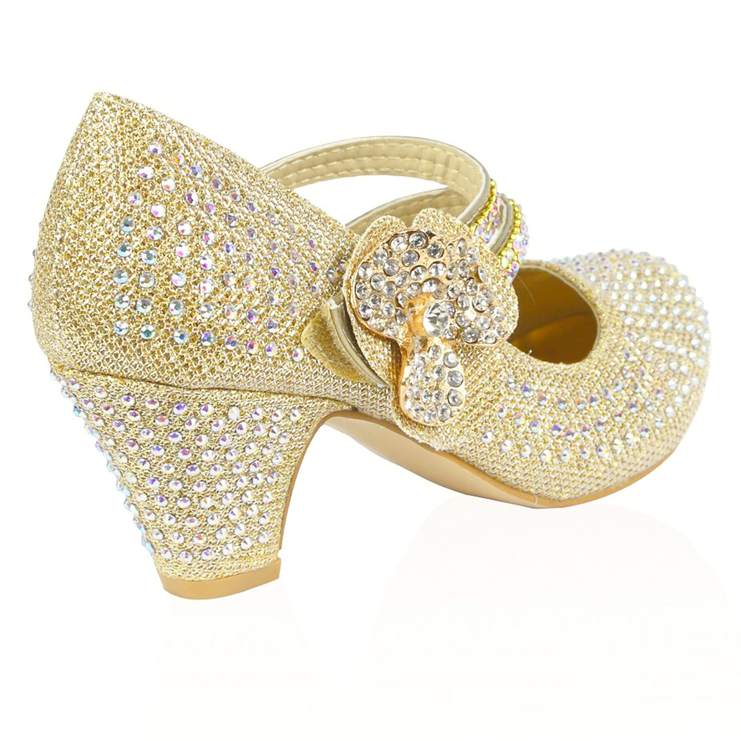 GIRLS WEDDING SHOES PARTY BRIDESMAID DIAMANTE LOW HEEL MARY JANE EVENING SANDAL
