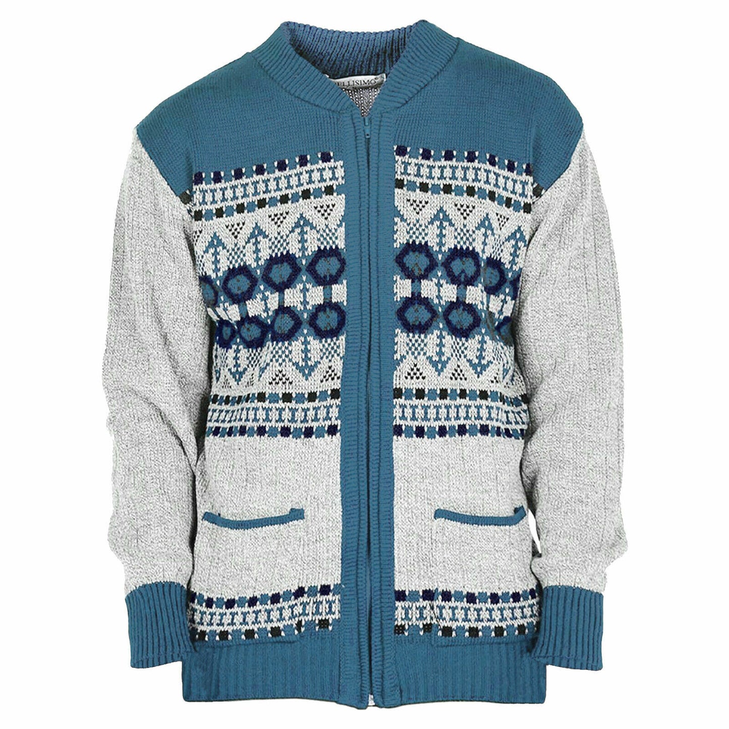MENS AZTEC PATTERN CARDIGAN ZIP POCKET THICK WINTER WARM SWEATER KNITTED JUMPER