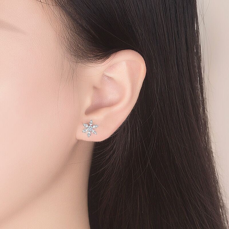 Crystal Snowflakes 925 Sterling Silver Stud Earrings Women Girls Christmas Gift