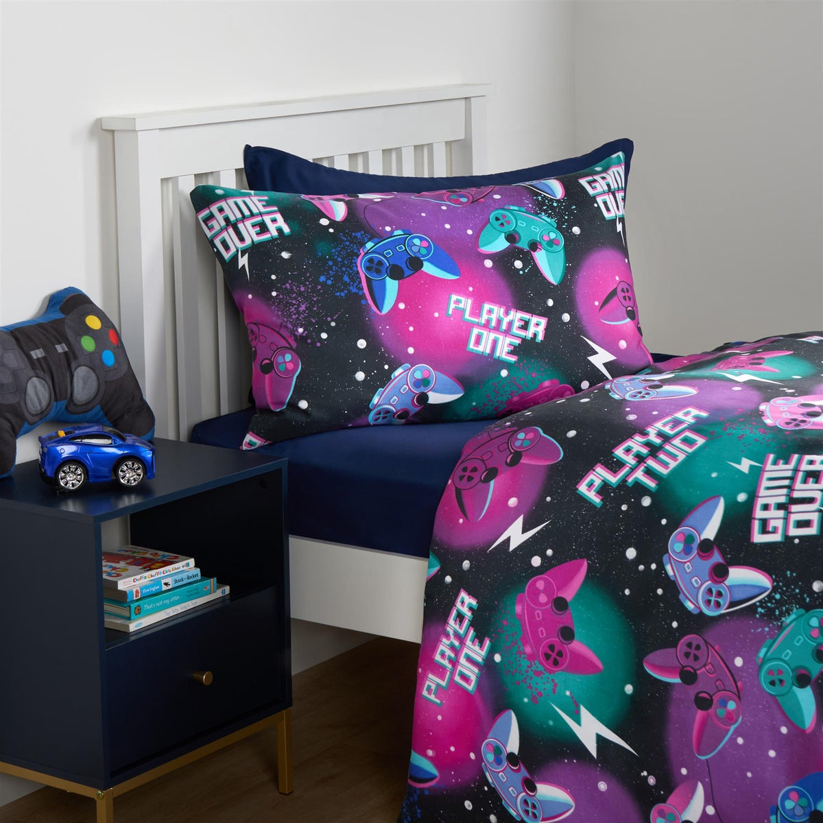 Gaming Duvet Cover Quilt Bedding Set Neon Reversible Kids Bed Soft Single Double