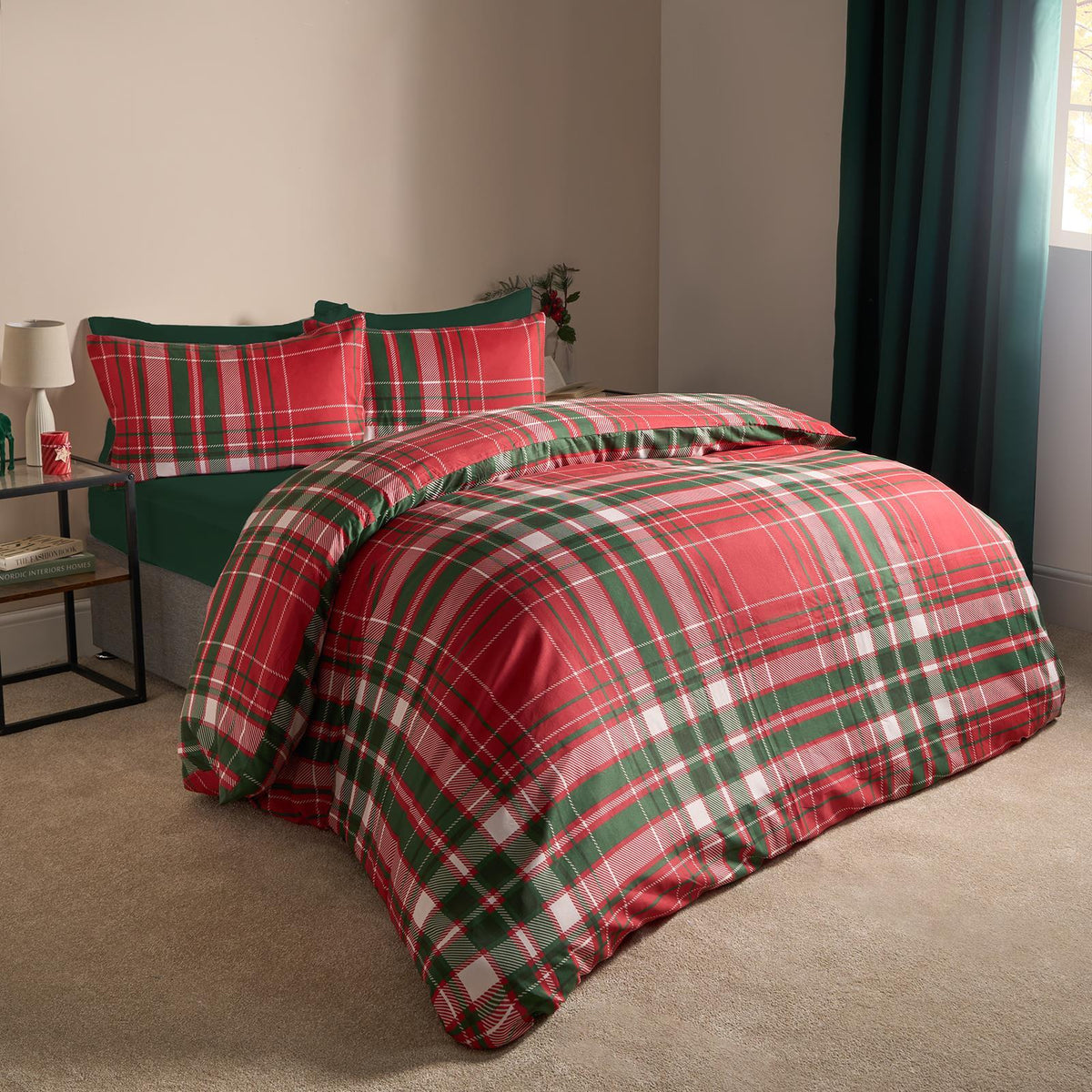 Christmas Check Duvet Cover Bedding Set Pillowcase Reversible Soft Tartan Quilt