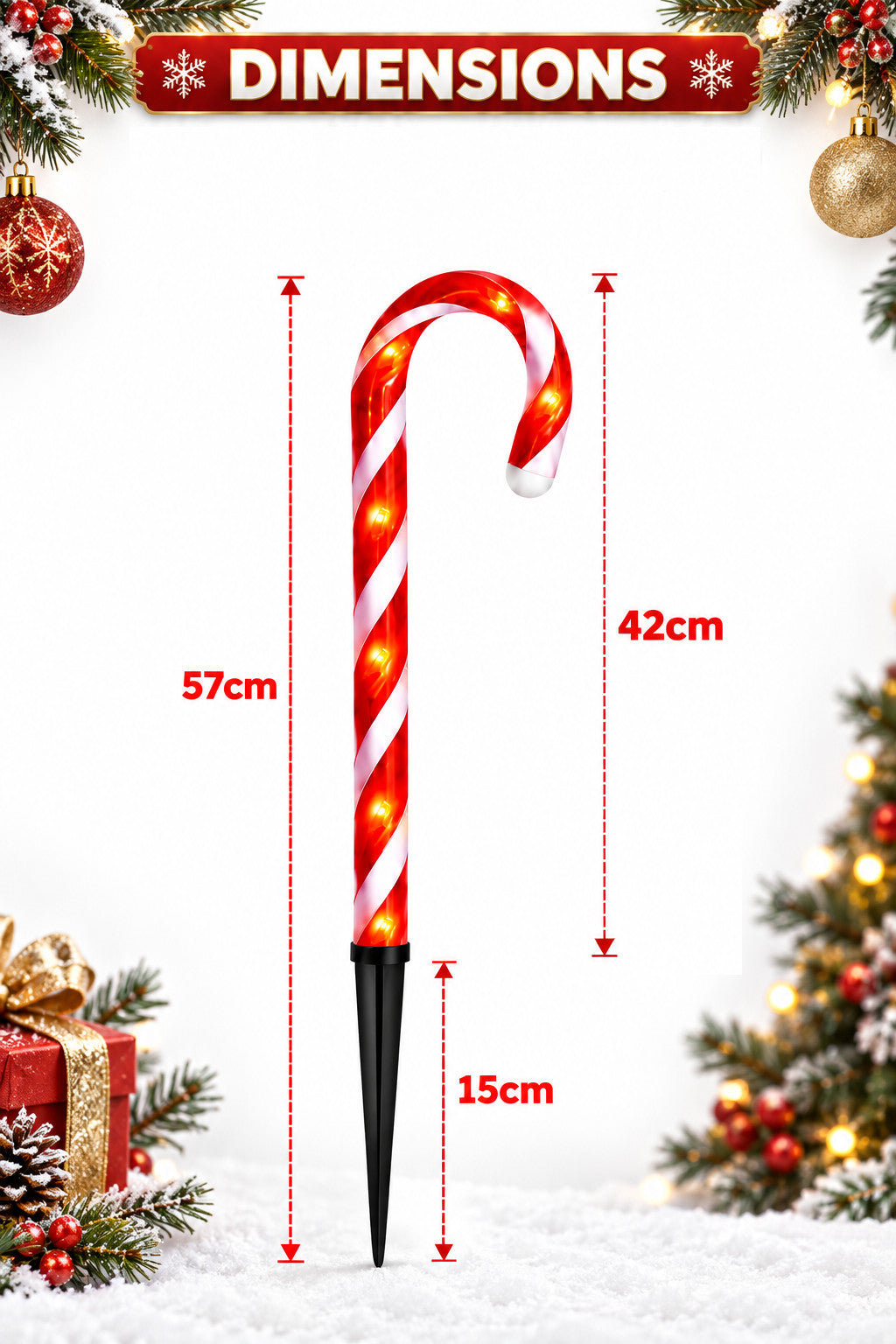 5PCS SOLAR CANDY CANE CHRISTMAS DECORATION OUTDOOR GARDEN PATHWAY STAKE LIGHT