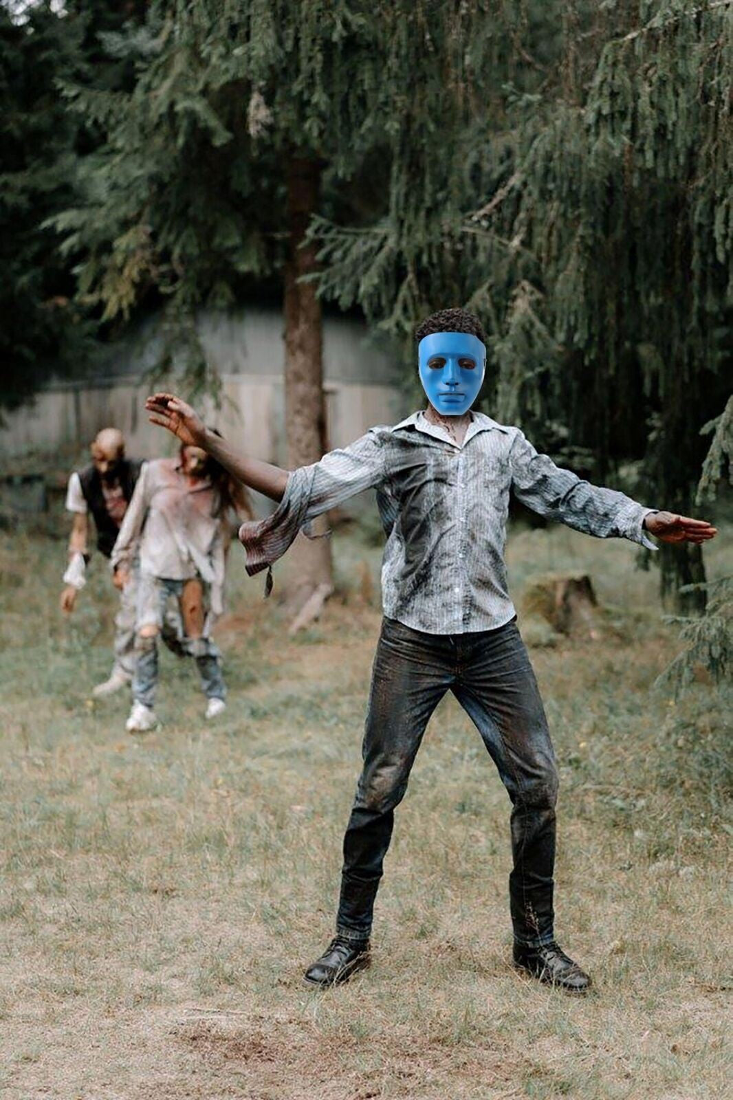 Halloween Mask Plain Blue Costume Adult Outfit Scary Spooky Horror Party