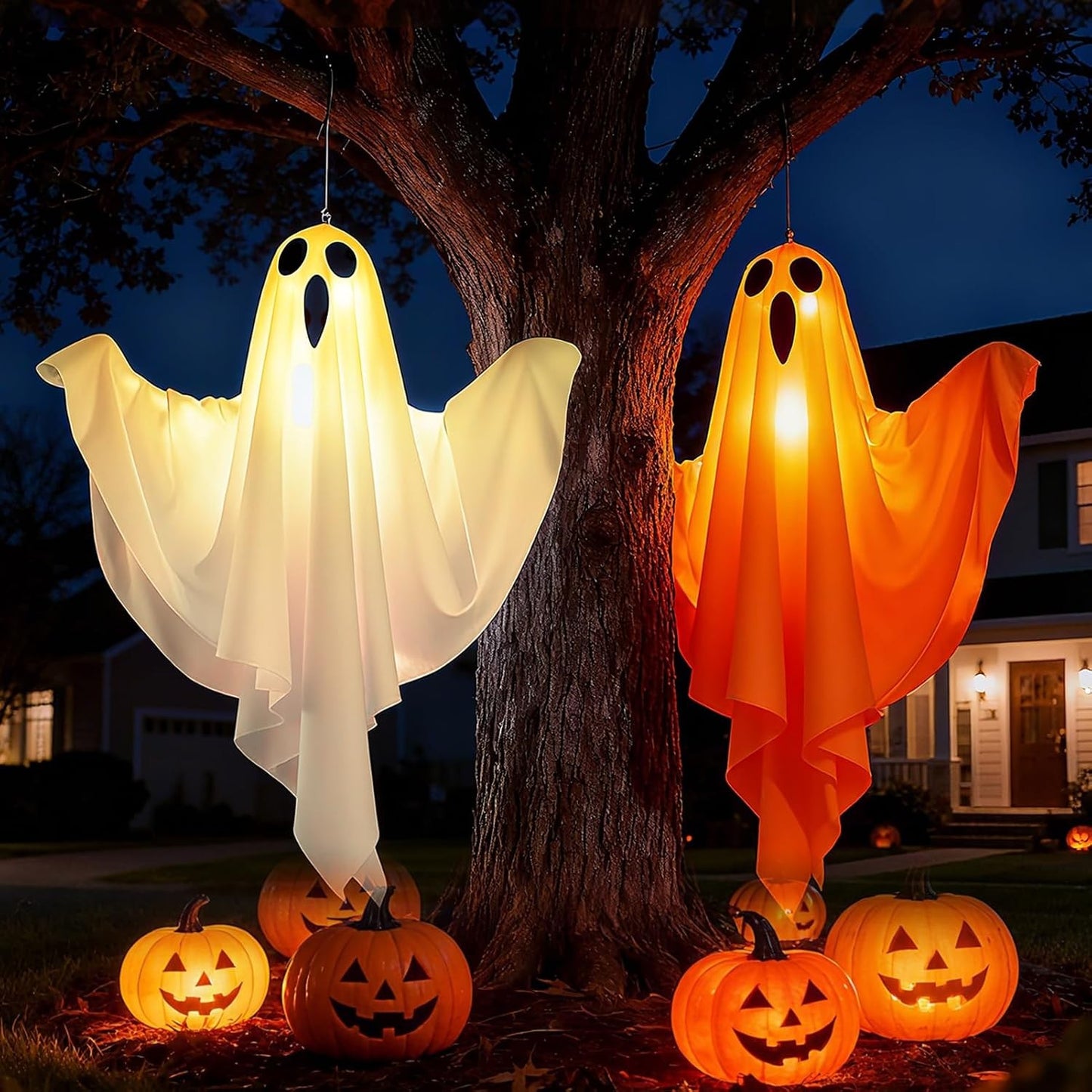 2Pcs Halloween Ghost Decorations Hanging LED Light Up Spooky Outdoor Yard Decor