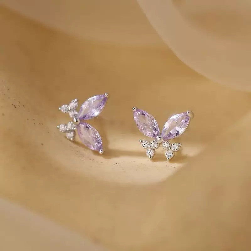 925 Sterling Silver Crystal Colourful Butterfly Stud Earrings Women Jewellery UK