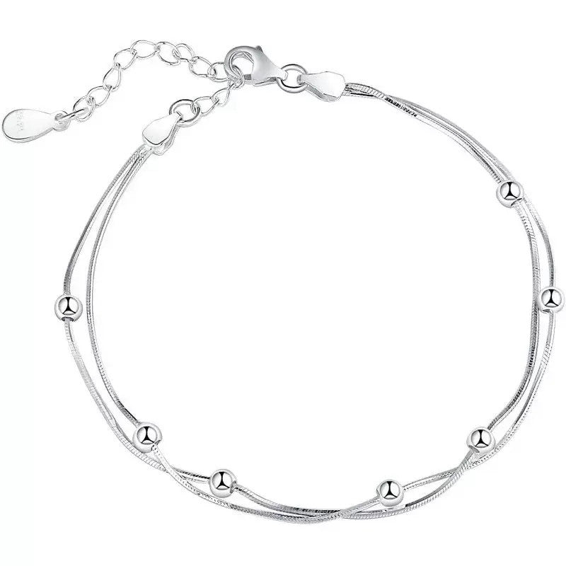 925 Sterling Silver Beaded Linked Bracelet Women Girls Jewellery Gift UK
