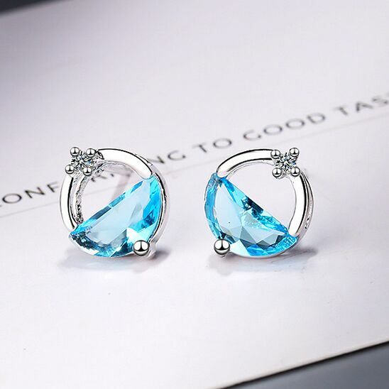Women 925 Sterling Silver Crystal Circle Lake Stud Earrings Jewellery Gift
