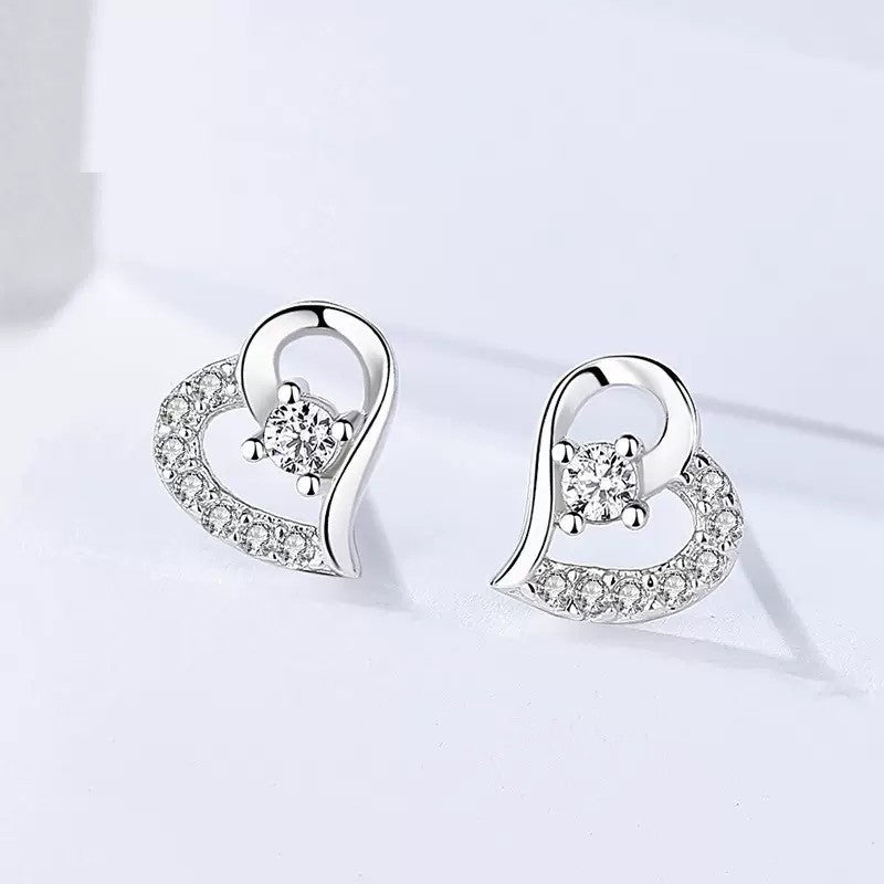 925 Sterling Silver Crystal Heart Stud Earrings Women Girls Jewellery Gift UK