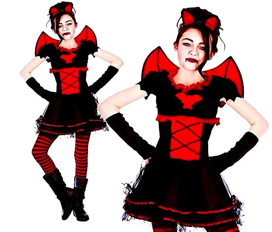 Child LITTLE VAMPARINA Spooky Horror Halloween Girl Fancy Dress Costume Age 3-13