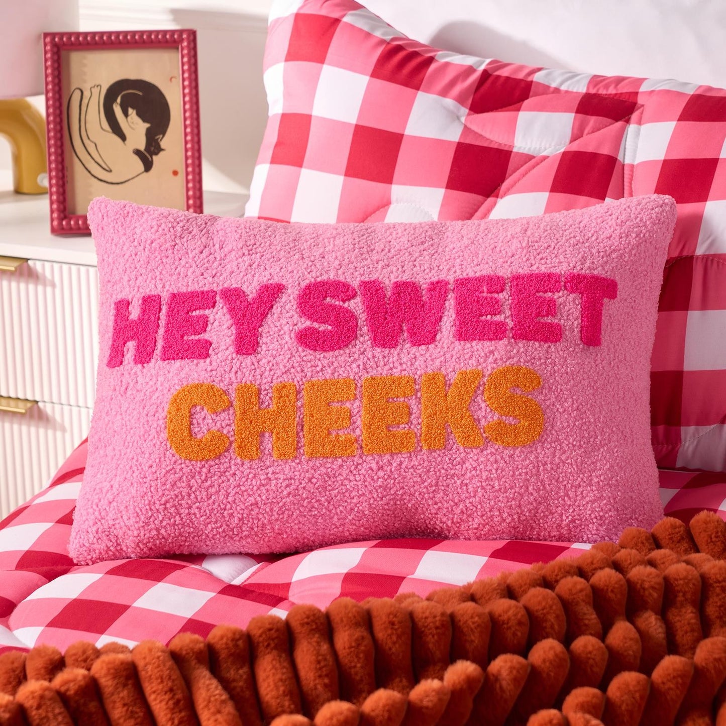 OHS Slogan Scatter Pillow Hey Sweet Cheeks Boucle Filled Cushion Back Support