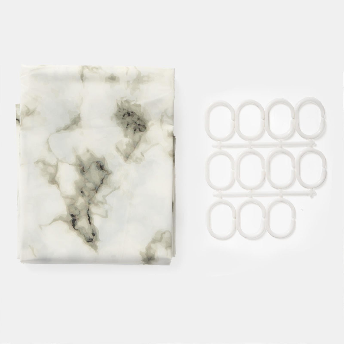 OHS Marble Shower Curtain with 12 Hooks Weighted Hem Bathtub Curtain, White/Grey