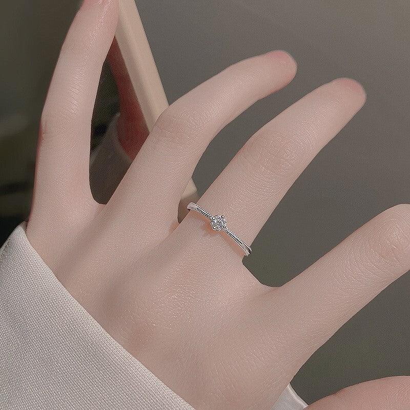 925 Sterling Silver Crystal Adjustable Ring Fashion Women Girls Jewellery Gift