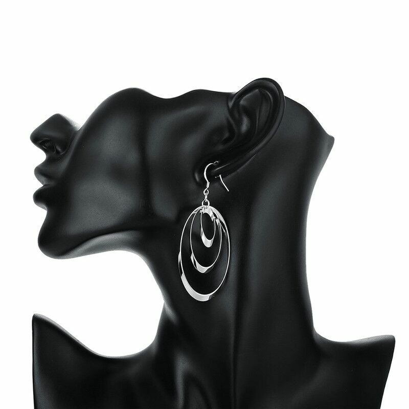 Womens Girls 925 Sterling Silver Round Circle Drop Hook Earrings Jewellery Gift