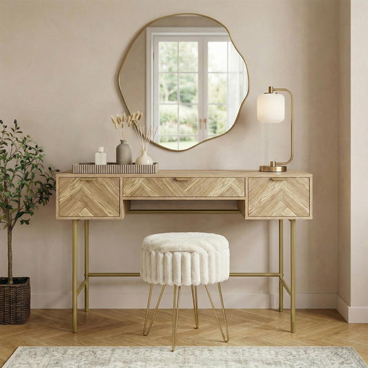 OHS Chevron Dressing Table Engineered Wood Makeup Vanity Desk with 3 Drawers