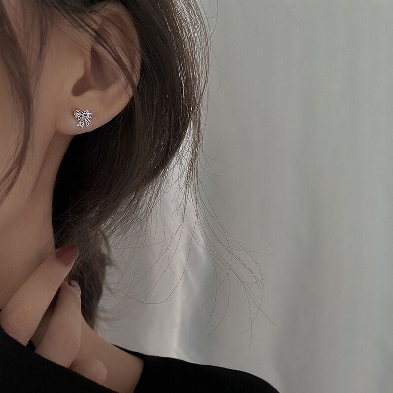 925 Sterling Silver Bow Tie Heart Stud Earrings Jewellery Women Girls Gift UK