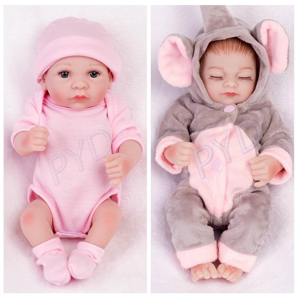 10" Reborn Baby Dolls Twins Full Body Vinyl Silicone Mini Newborn Girl Bath Toys