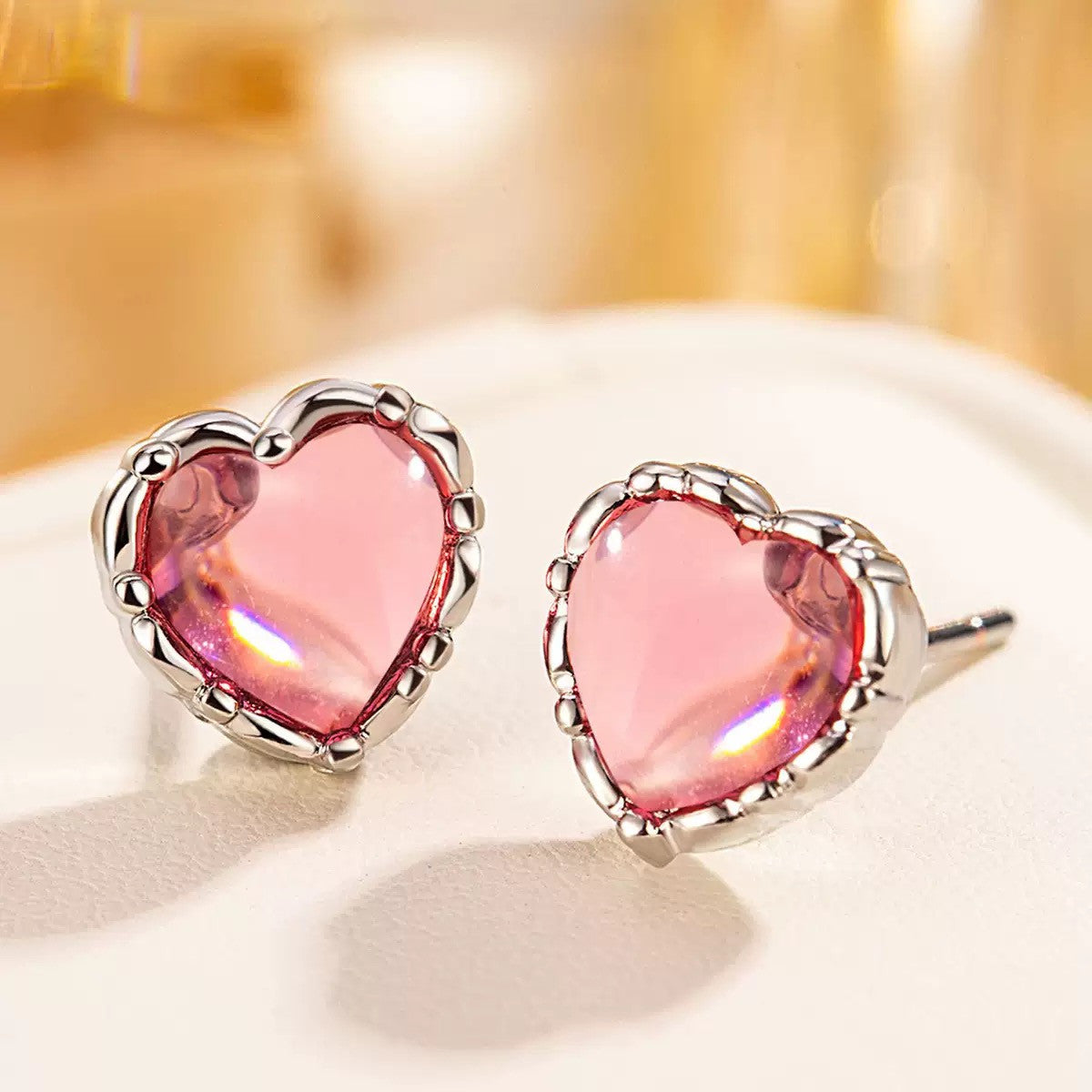 925 Sterling Silver Crystal Pink Heart Stud Earrings Jewellery Women Girls Gift