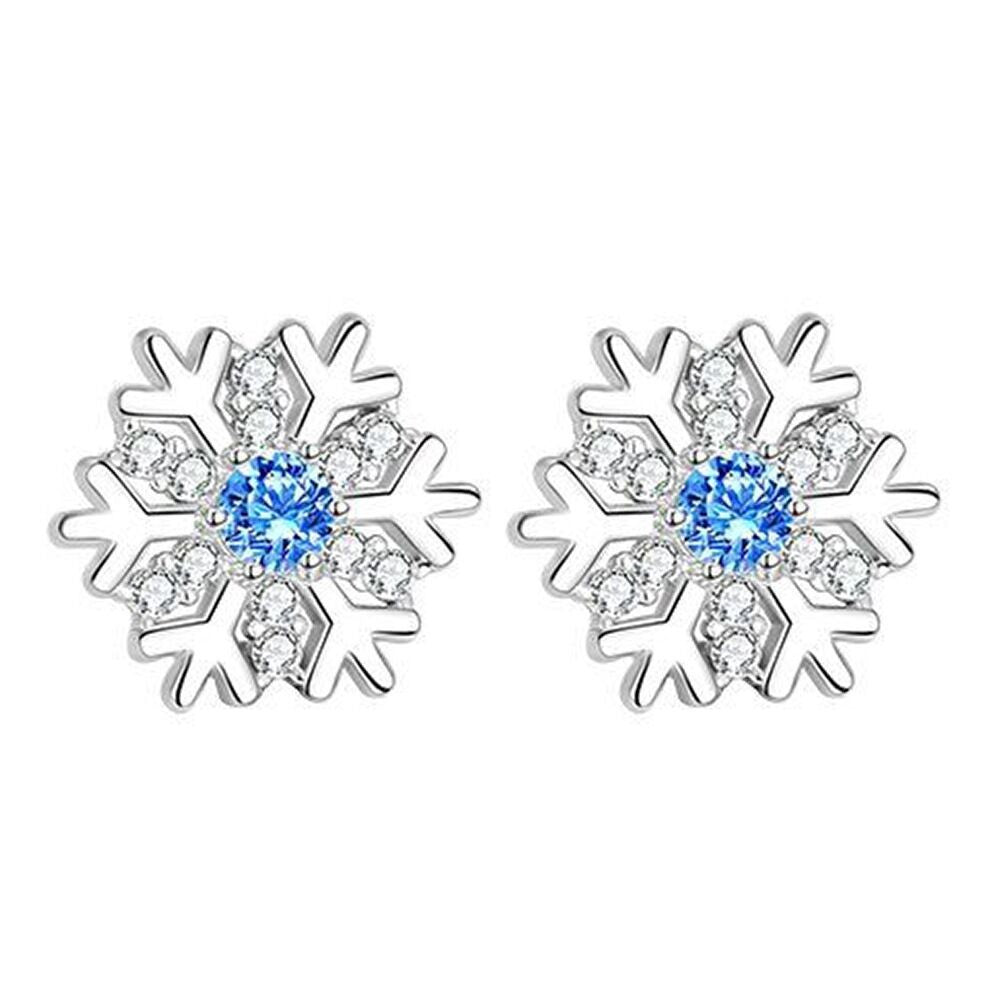 Christmas Crystal Snowflake Stud Earrings 925 Sterling Silver Women Jewellery