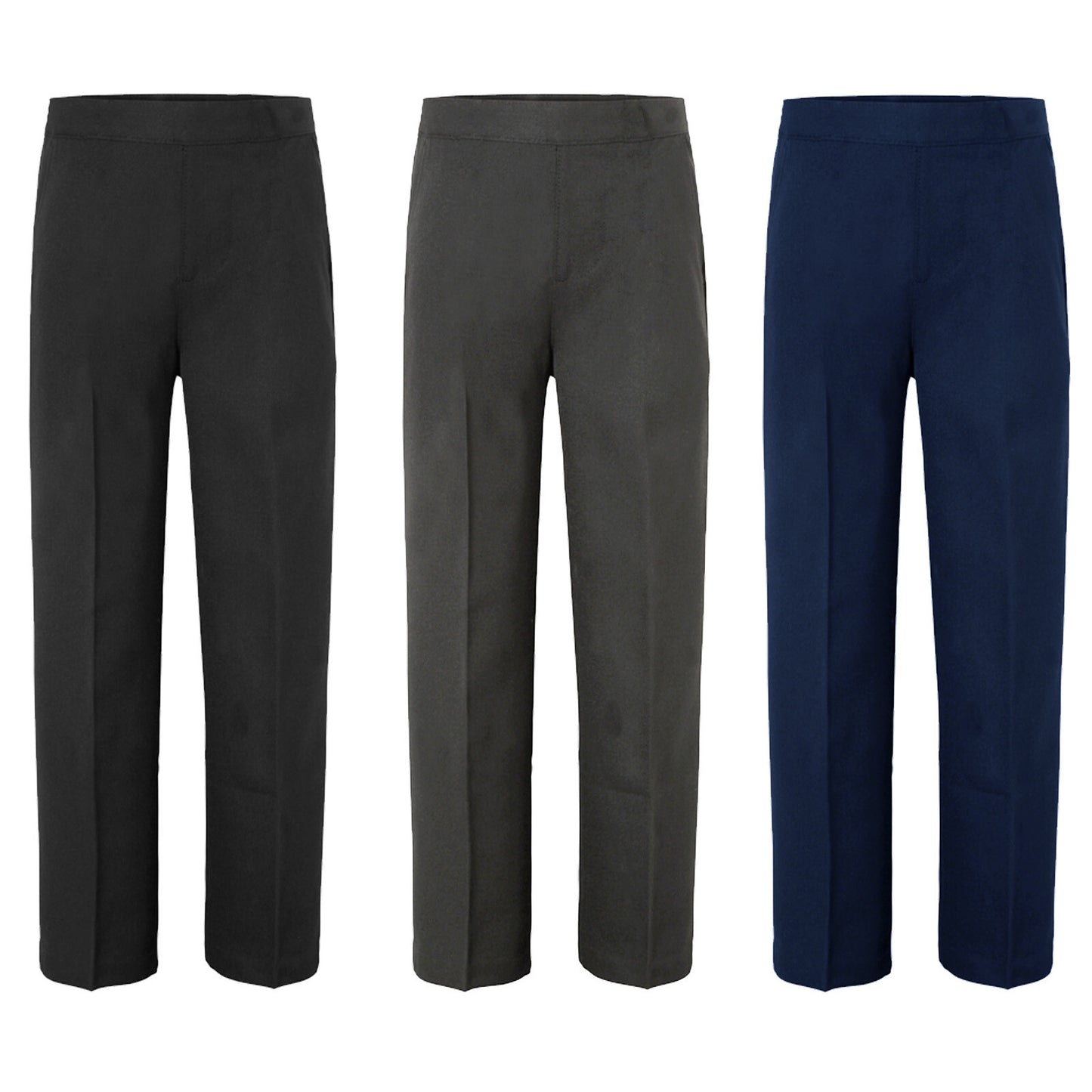 BOYS KIDS CHILDREN SCHOOL UNIFORM TROUSERS PULL UP HALF ELASTICATED TEFLON PANTS