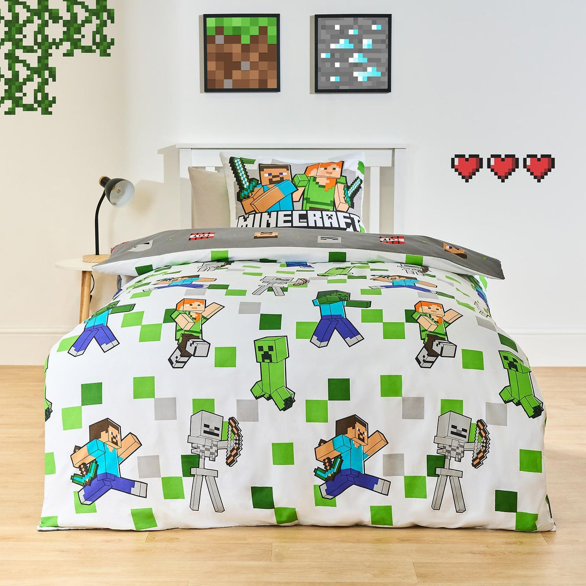 OHS x Minecraft Duvet Cover Set Reversible Bedding with Pillowcase Kids Xmas