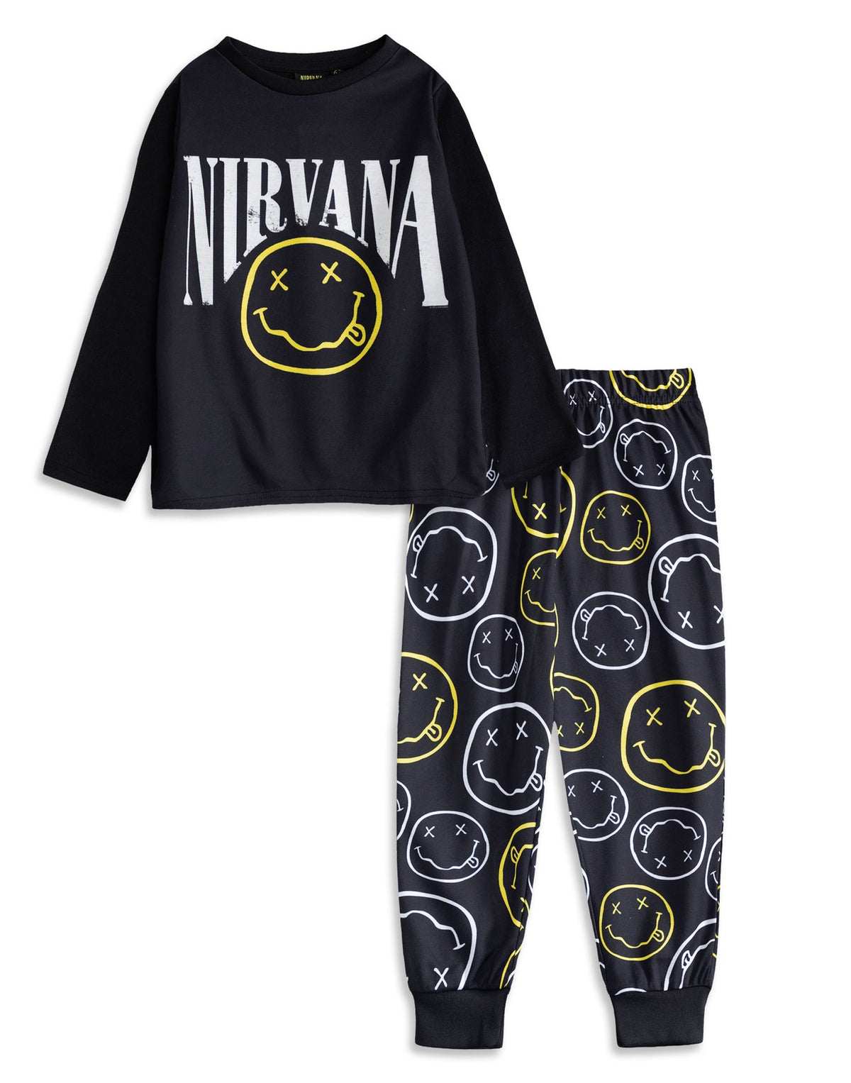 Nirvana Long Sleeve Long Leg Pyjama Set | Unisex Kids Black | Official Merch