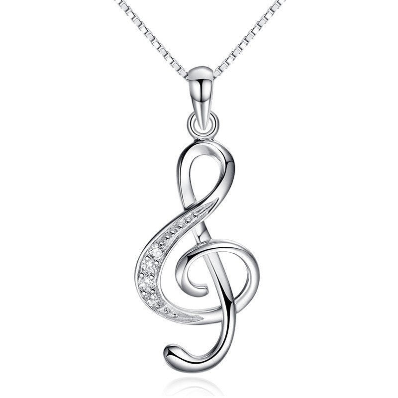 925 Sterling Silver Crystal Musical Note Pendant Necklace Women Jewellery Gift