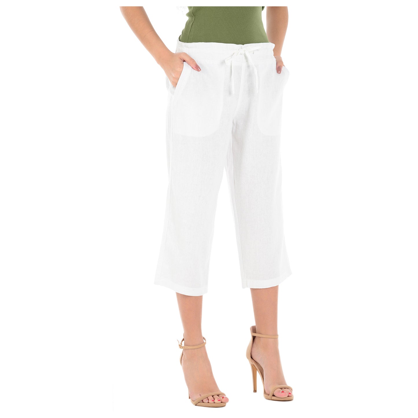 LADIES LINEN 3 QUARTER TROUSER WOMEN CROPPED 3/4 PANTS SUMMER RELAXED FIT SHORTS