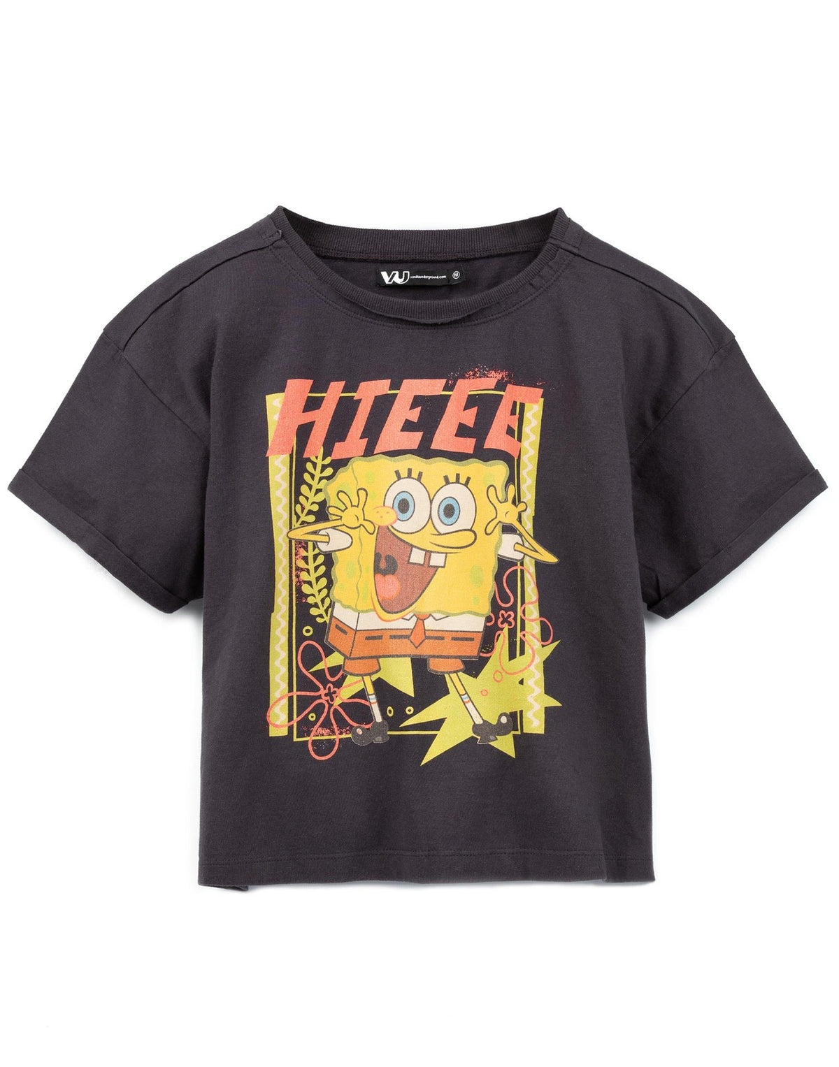 SpongeBob SquarePants Cropped Short Sleeved T-Shirt | Womens Grey | Official Mer